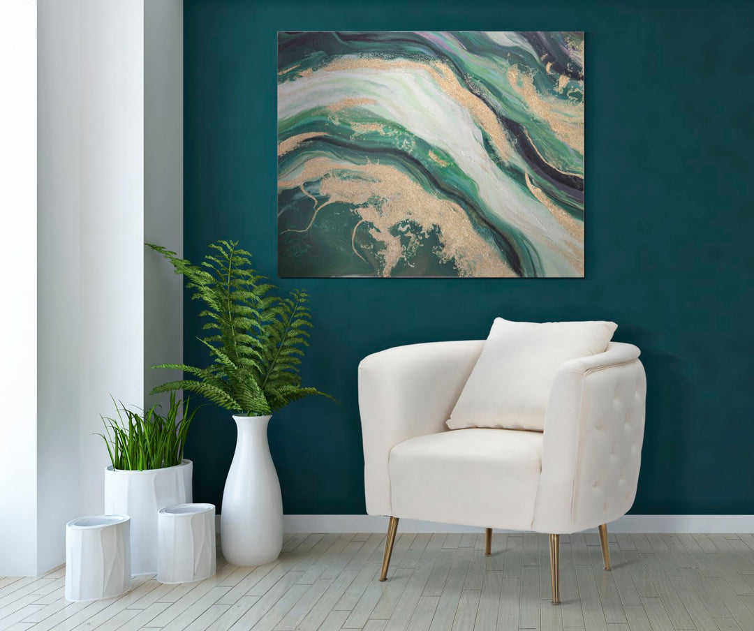 Glam stol i træ, skum, stof og metal – 76x74x73 cm