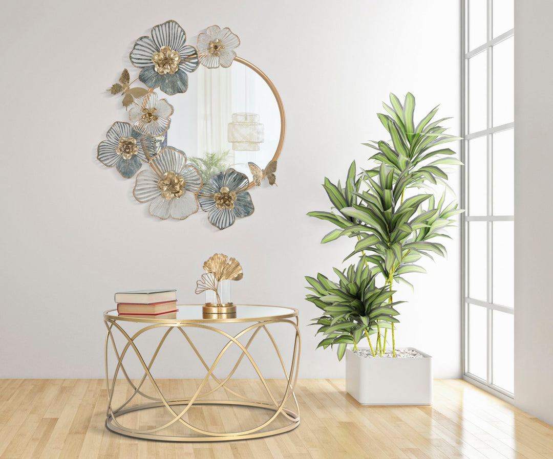Glam bord i guldfarve, metal, glas og mdf – 70x40 cm