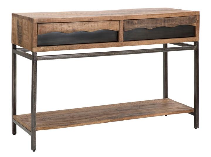 Industrielt konsolbord i acakietræ og jern – 118x40x80 cm