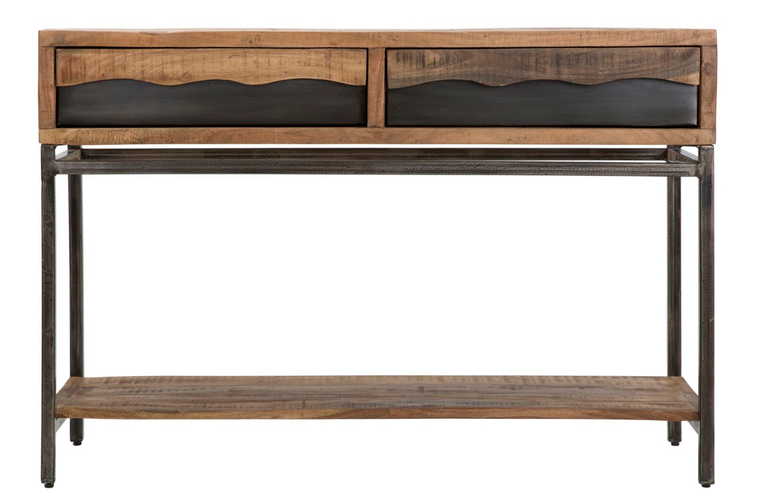 Industrielt konsolbord i acakietræ og jern – 118x40x80 cm