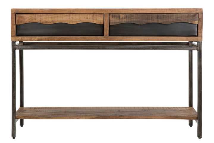 Industrielt konsolbord i acakietræ og jern – 118x40x80 cm
