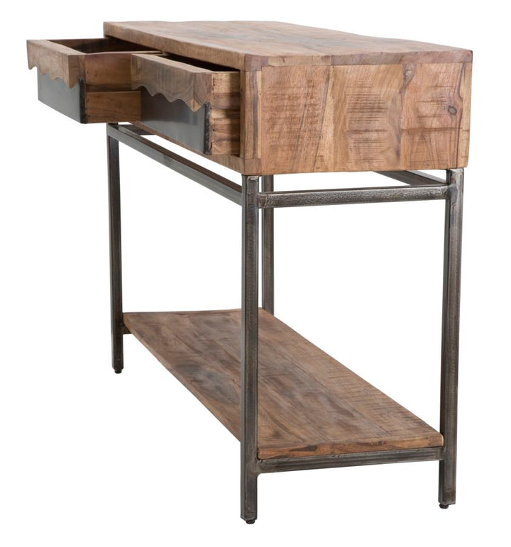 Industrielt konsolbord i acakietræ og jern – 118x40x80 cm