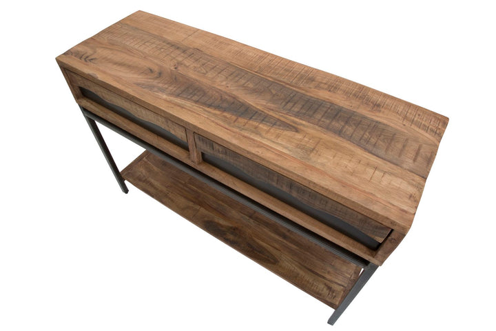 Industrielt konsolbord i acakietræ og jern – 118x40x80 cm