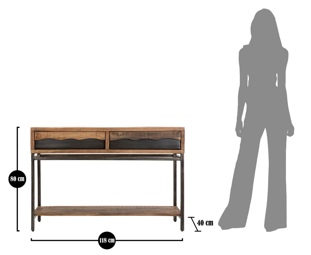 Industrielt konsolbord i acakietræ og jern – 118x40x80 cm