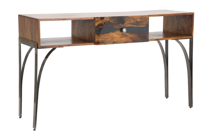 Konsolbord i akacietræ og metal – 130x40x80 cm