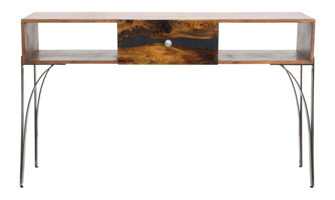 Konsolbord i akacietræ og metal – 130x40x80 cm