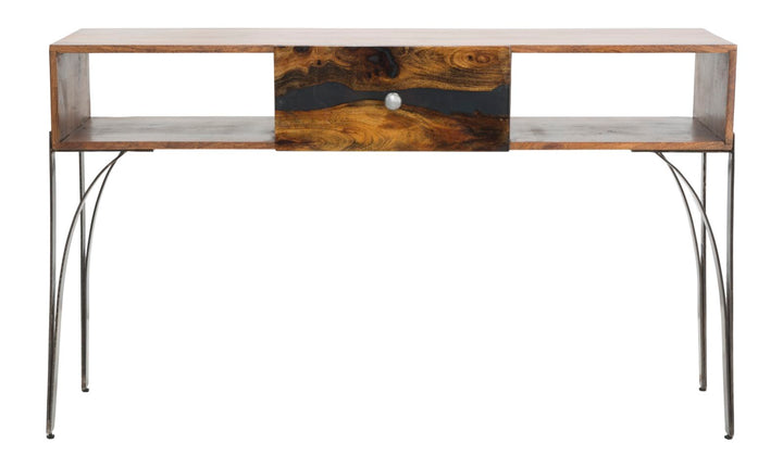 Konsolbord i akacietræ og metal – 130x40x80 cm