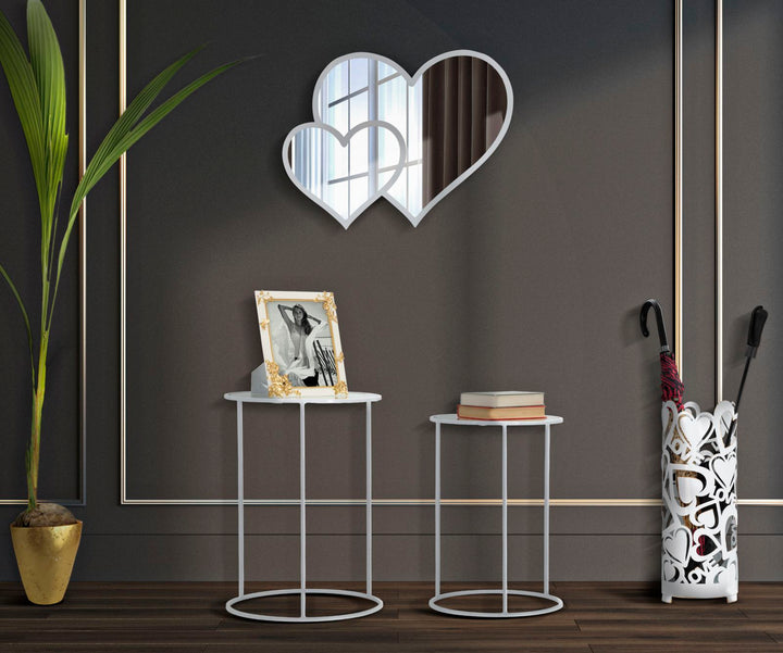 Glam bord, hvid, metal og glas – 43x60 38x55 cm