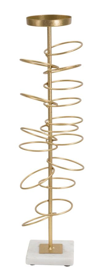 Glam lysestage i guldfarve, metal og marmor – 14x13x50 cm