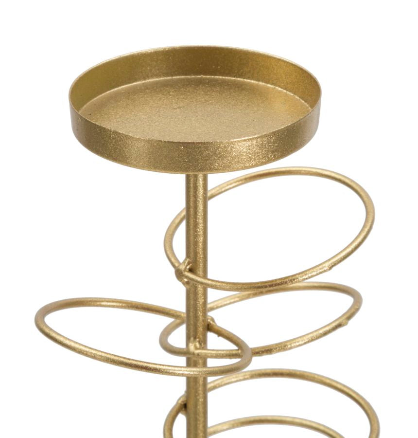 Glam lysestage i guldfarve, metal og marmor – 14x13x50 cm