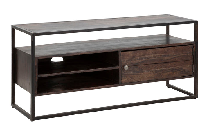 Industrielt tv-møbel, træ og jern – 120x40x55 cm