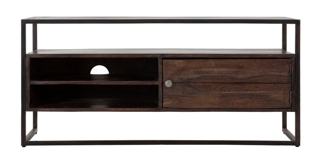 Industrielt tv-møbel, træ og jern – 120x40x55 cm