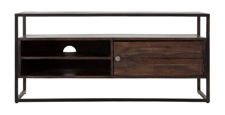 Industrielt tv-møbel, træ og jern – 120x40x55 cm