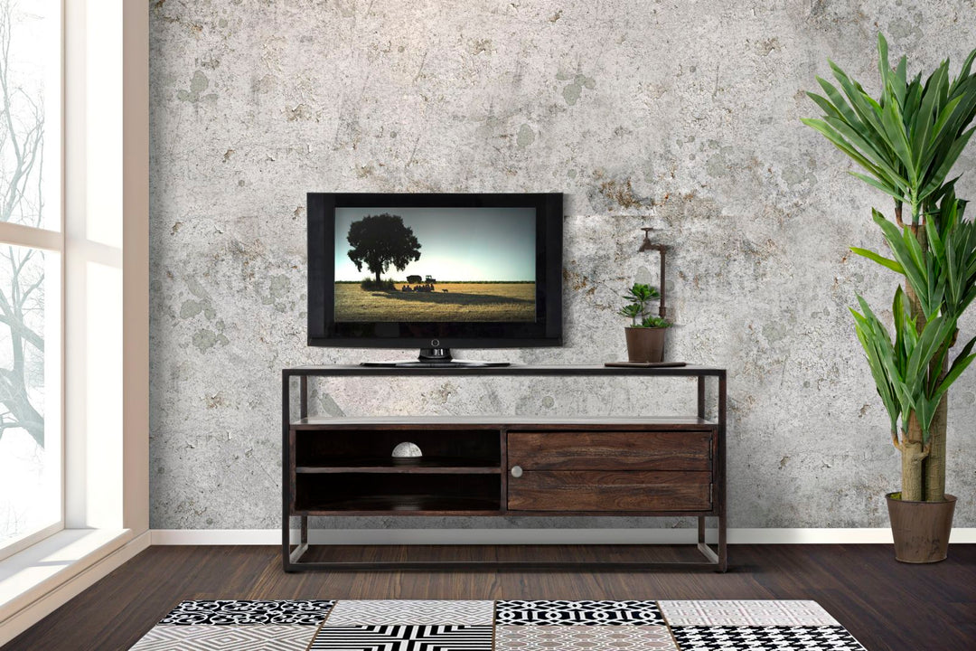 Industrielt tv-møbel, træ og jern – 120x40x55 cm