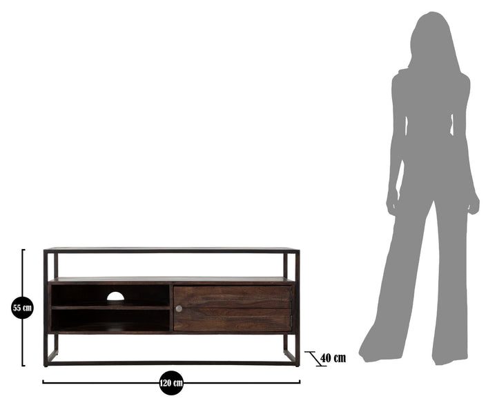 Industrielt tv-møbel, træ og jern – 120x40x55 cm