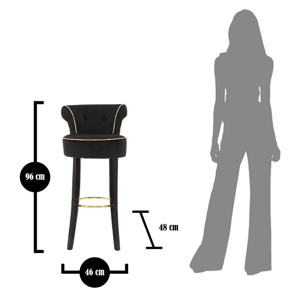 Glam barstol i sort, mdf, fyrretræ, stof – 46x48x96 cm