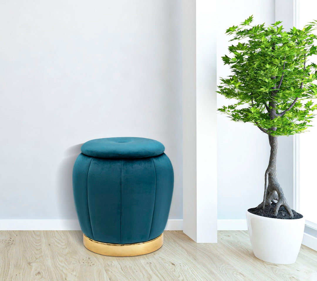 Glam taburet i guldfarve, fyrretræ, skum og polyester – 43x43 cm