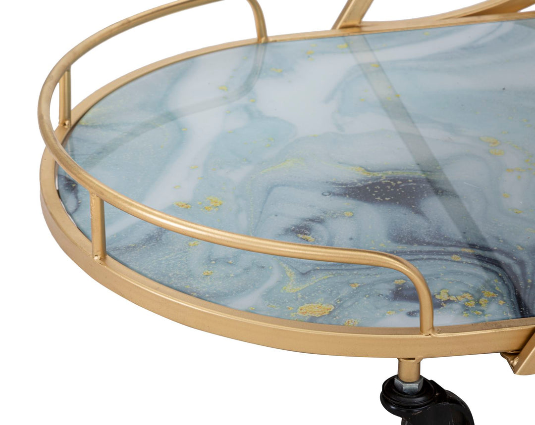 Glam rullevogn med guldfarve i jern, mdf og glas – 71x45x5 84x5 cm