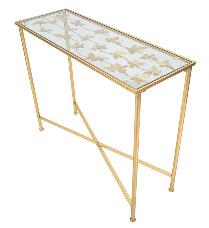 Glam konsolbord i guldfarve, jern og glas – 100x35x80 cm