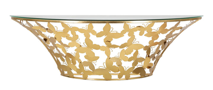 Glam konsolbord i jern og glas, guldfarvet – 120x40x5 37x2 cm