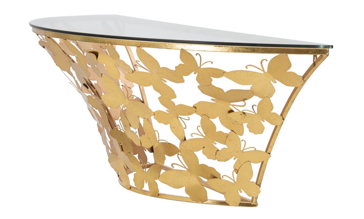 Glam konsolbord i jern og glas, guldfarvet – 120x40x5 37x2 cm