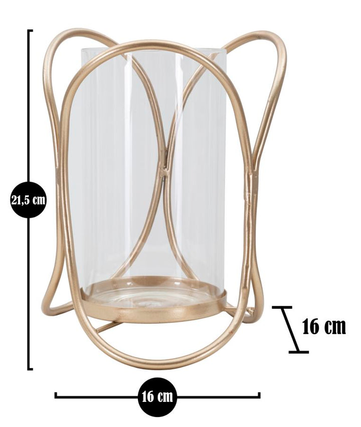 Glam lysestage i jern og glas – 16x21x5 cm