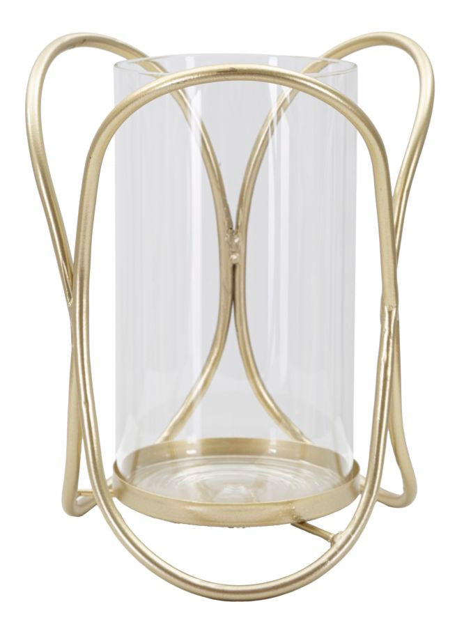 Glam lysestage i guldfarve, jern og glas – 16x21x5 cm
