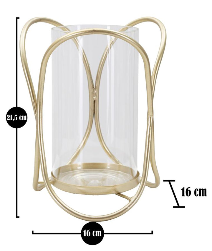 Glam lysestage i guldfarve, jern og glas – 16x21x5 cm