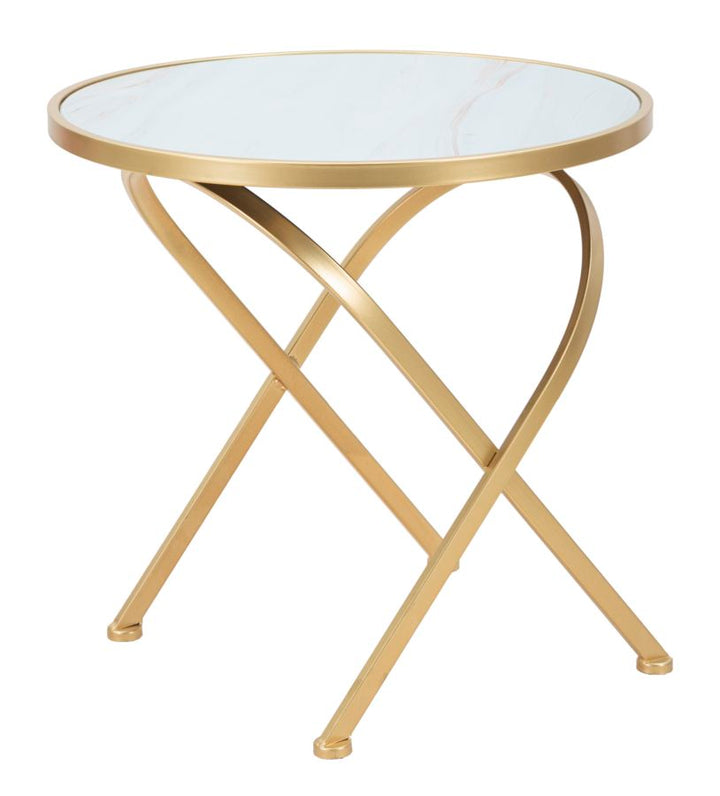 Glam bord i guldfarve, jern, mdf og glas – 50x5x50 cm