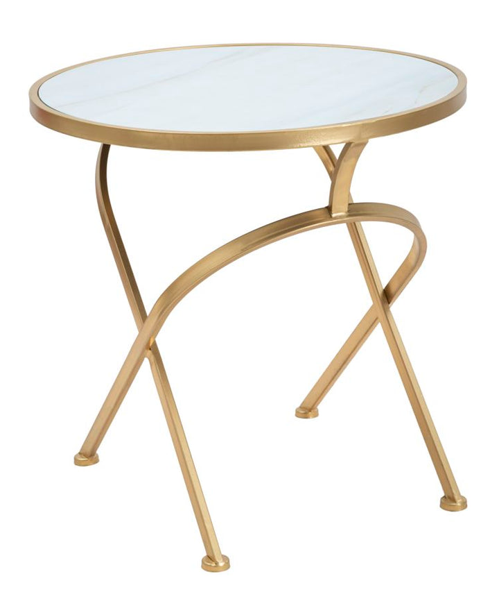 Glam bord i guldfarve, jern, mdf og glas – 50x5x50 cm