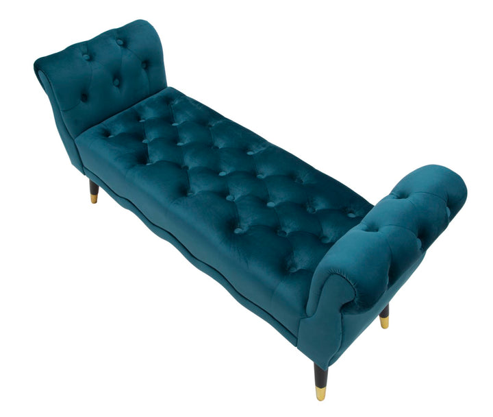 Glam bænk i fyrretræ, skum, metal og polyester – 120x40x60 cm