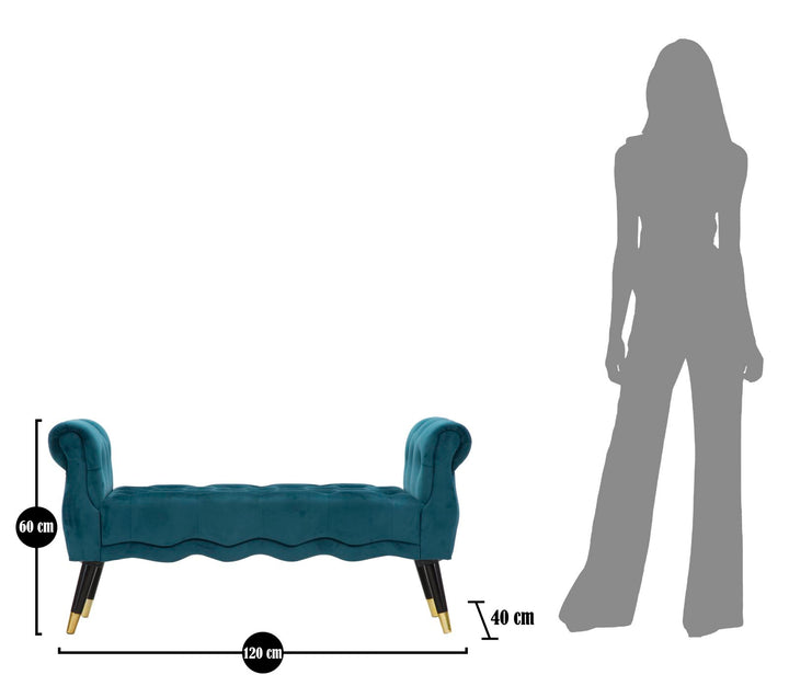 Glam bænk i fyrretræ, skum, metal og polyester – 120x40x60 cm