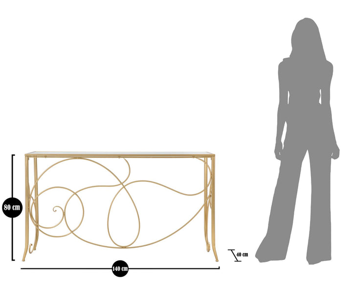 Glam konsolbord i guldfarve, metal og MDF – 140x40x80 cm
