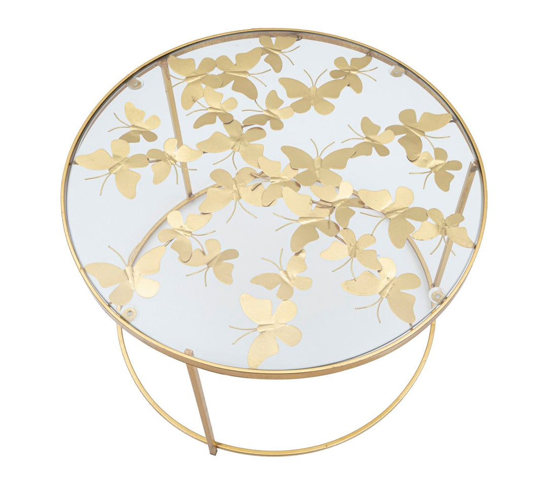 Glam bord i guldfarve, jern og glas – 60x40x5 cm