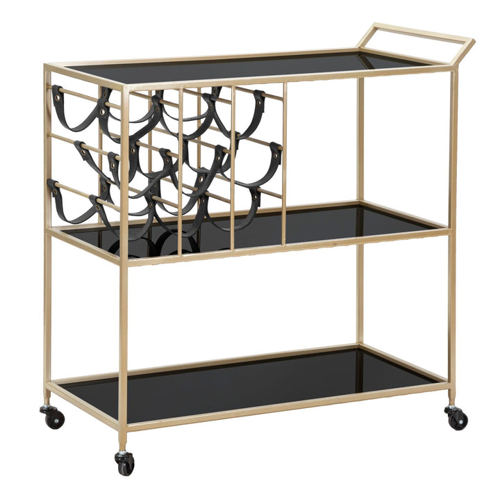 Glam rullevogn med guldfarve, metal, glas og pu – 79x39x5 cm