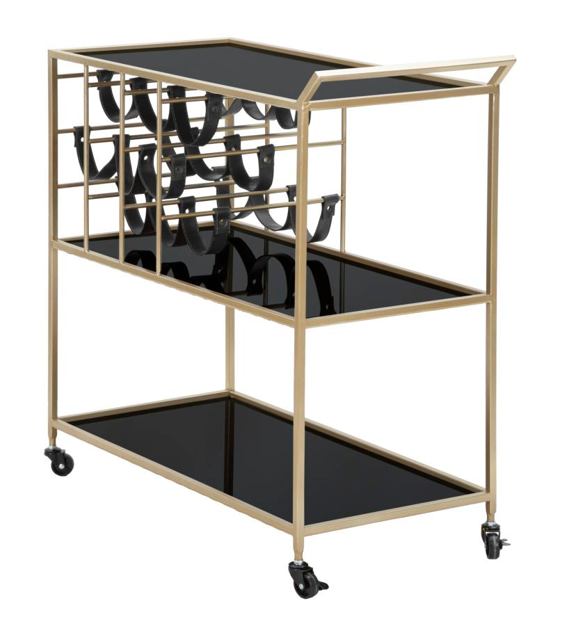 Glam rullevogn med guldfarve, metal, glas og pu – 79x39x5 cm