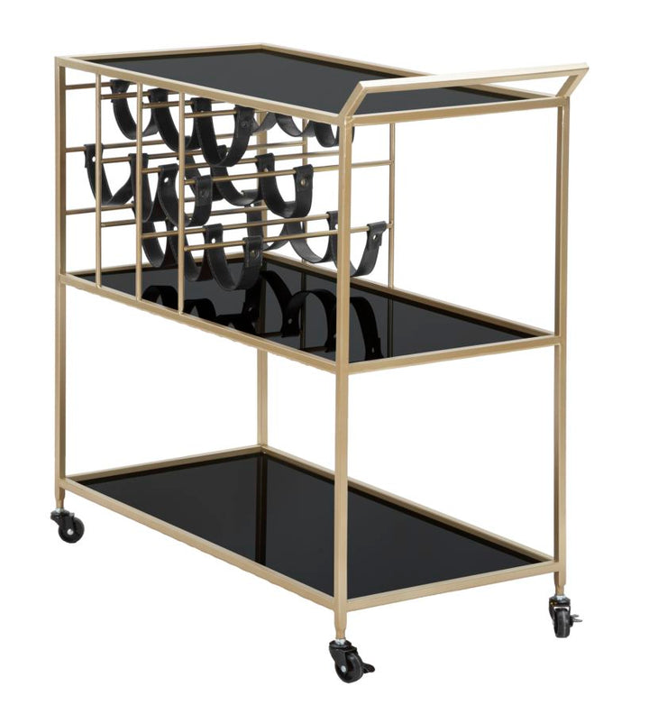 Glam rullevogn med guldfarve, metal, glas og pu – 79x39x5 cm