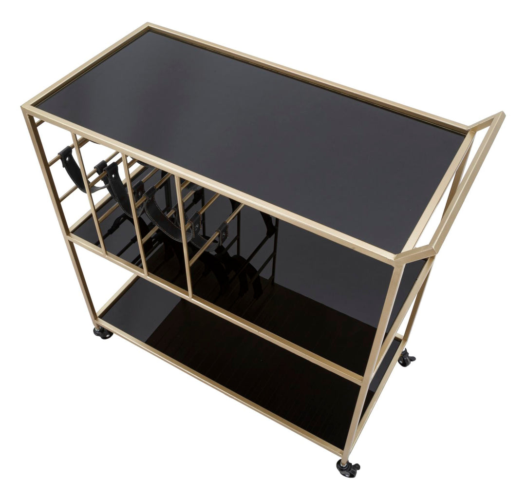 Glam rullevogn med guldfarve, metal, glas og pu – 79x39x5 cm