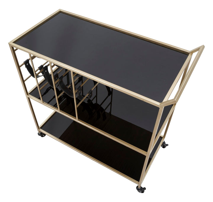 Glam rullevogn med guldfarve, metal, glas og pu – 79x39x5 cm