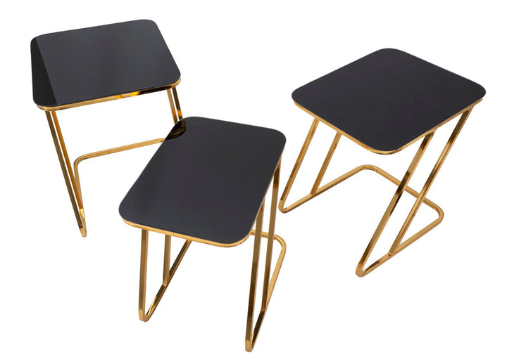 Sæt med borde i glam-stil, jern og glas