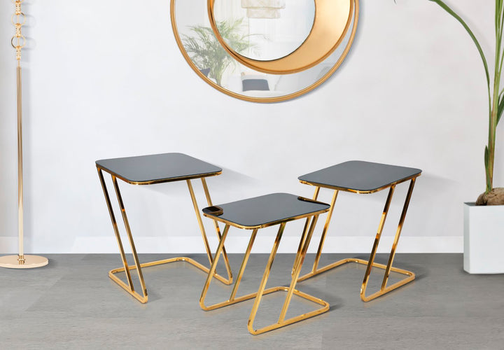 Sæt med borde i glam-stil, jern og glas