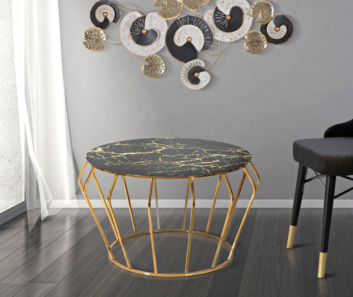 Glam bord i guldfarve af jern og glas – 78x44x5 cm