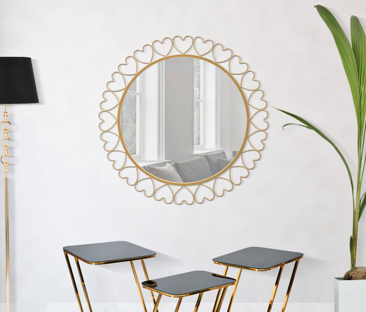 Glam spejl i guldfarve, metal, MDF og spejl – 80x2x5 cm