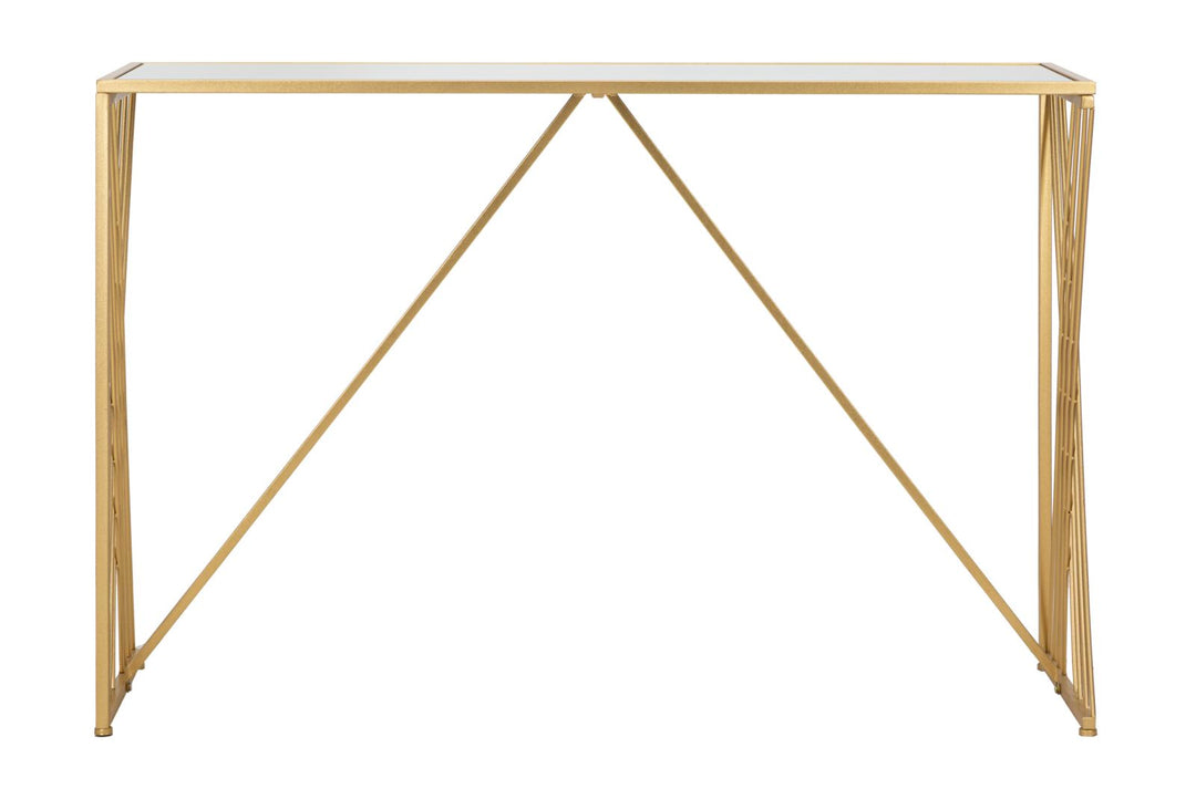 Glam konsolbord i guldfarve, metal, mdf og glas – 120x40x80 cm
