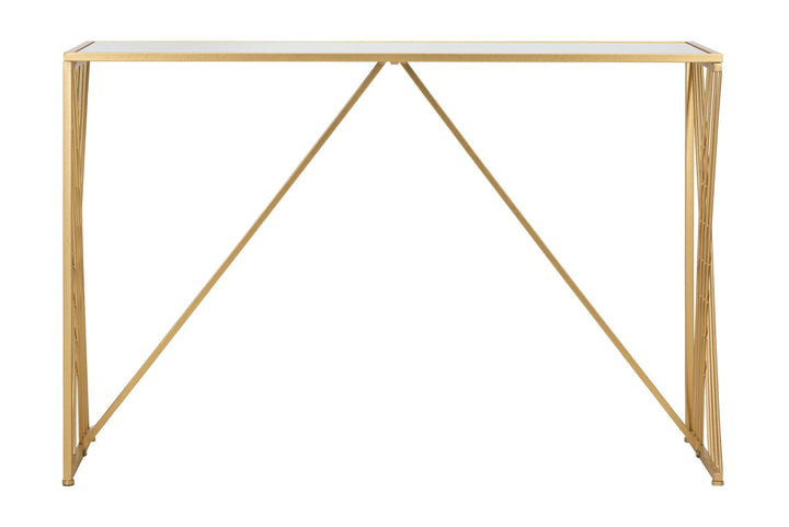 Glam konsolbord i guldfarve, metal, mdf og glas – 120x40x80 cm