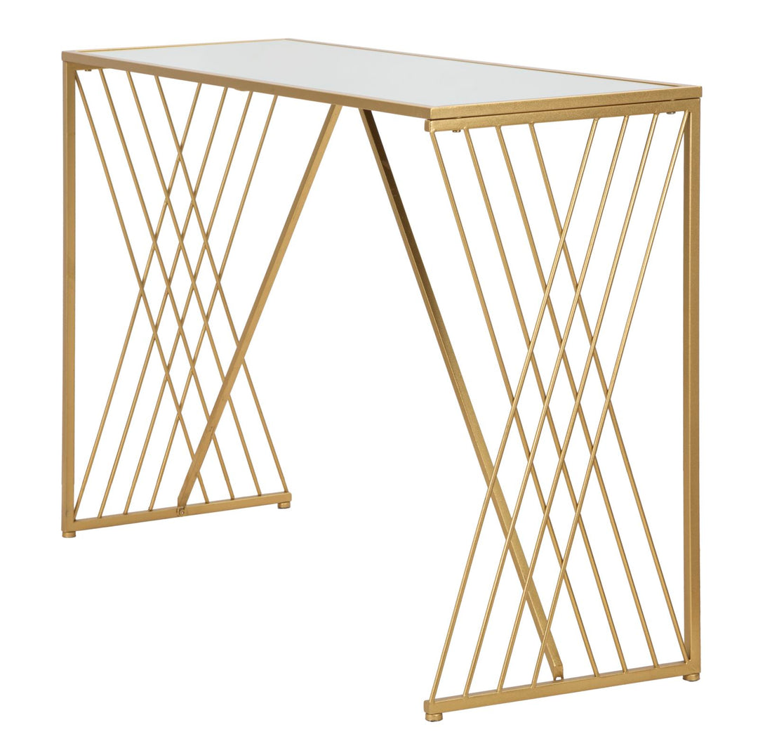 Glam konsolbord i guldfarve, metal, mdf og glas – 120x40x80 cm