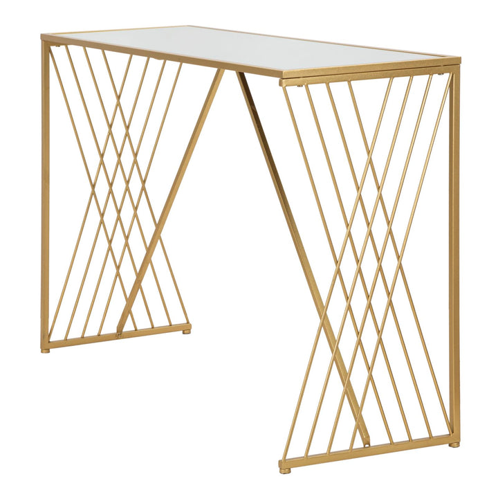 Glam konsolbord i guldfarve, metal, mdf og glas – 120x40x80 cm