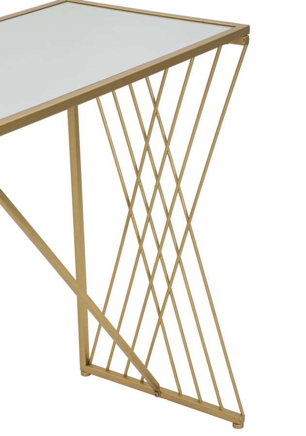 Glam konsolbord i guldfarve, metal, mdf og glas – 120x40x80 cm