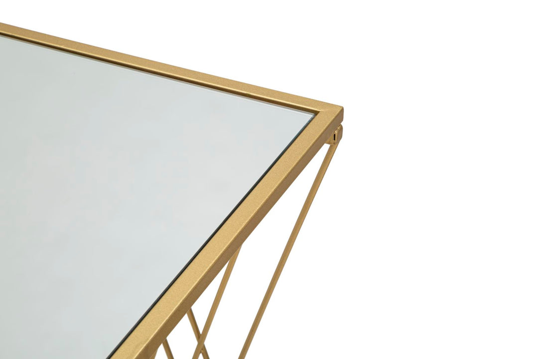 Glam konsolbord i guldfarve, metal, mdf og glas – 120x40x80 cm