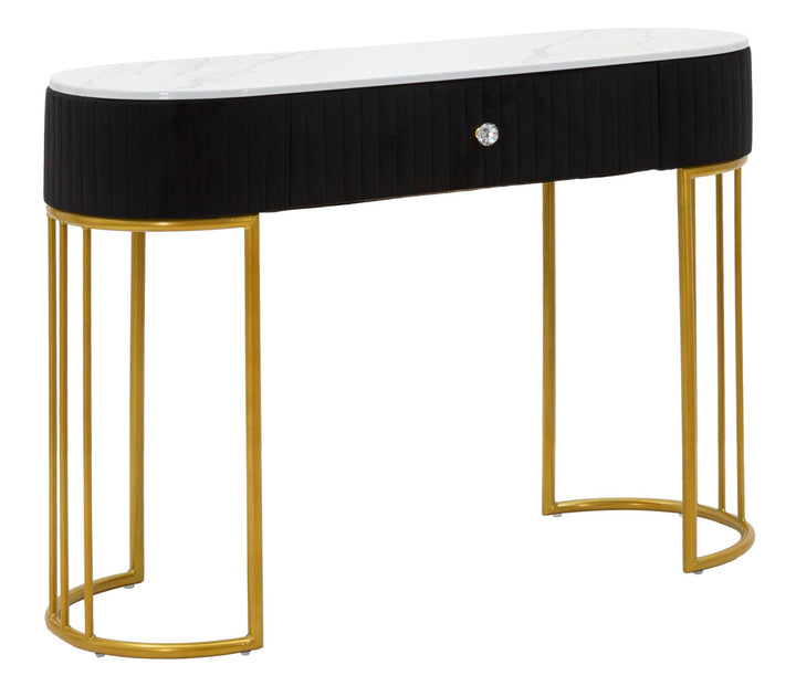Glam konsolbord, metal, træ og stof – 100x43x74 cm
